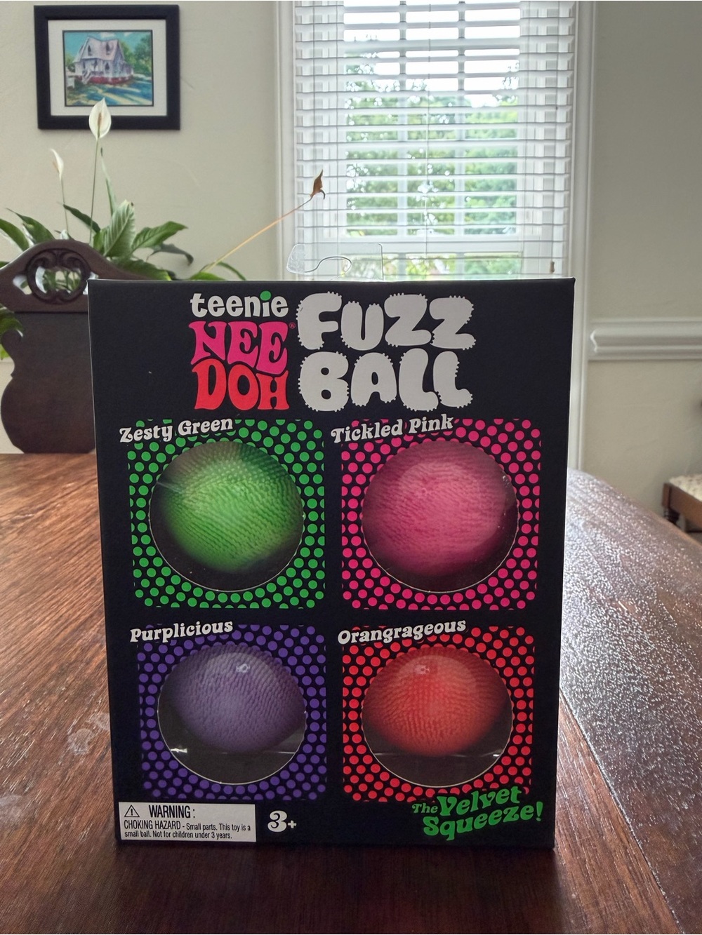 Teenie NeeDoh Fuzz Ball Soft Squeeze Toy Set - Pink, Green, Purple, Orange